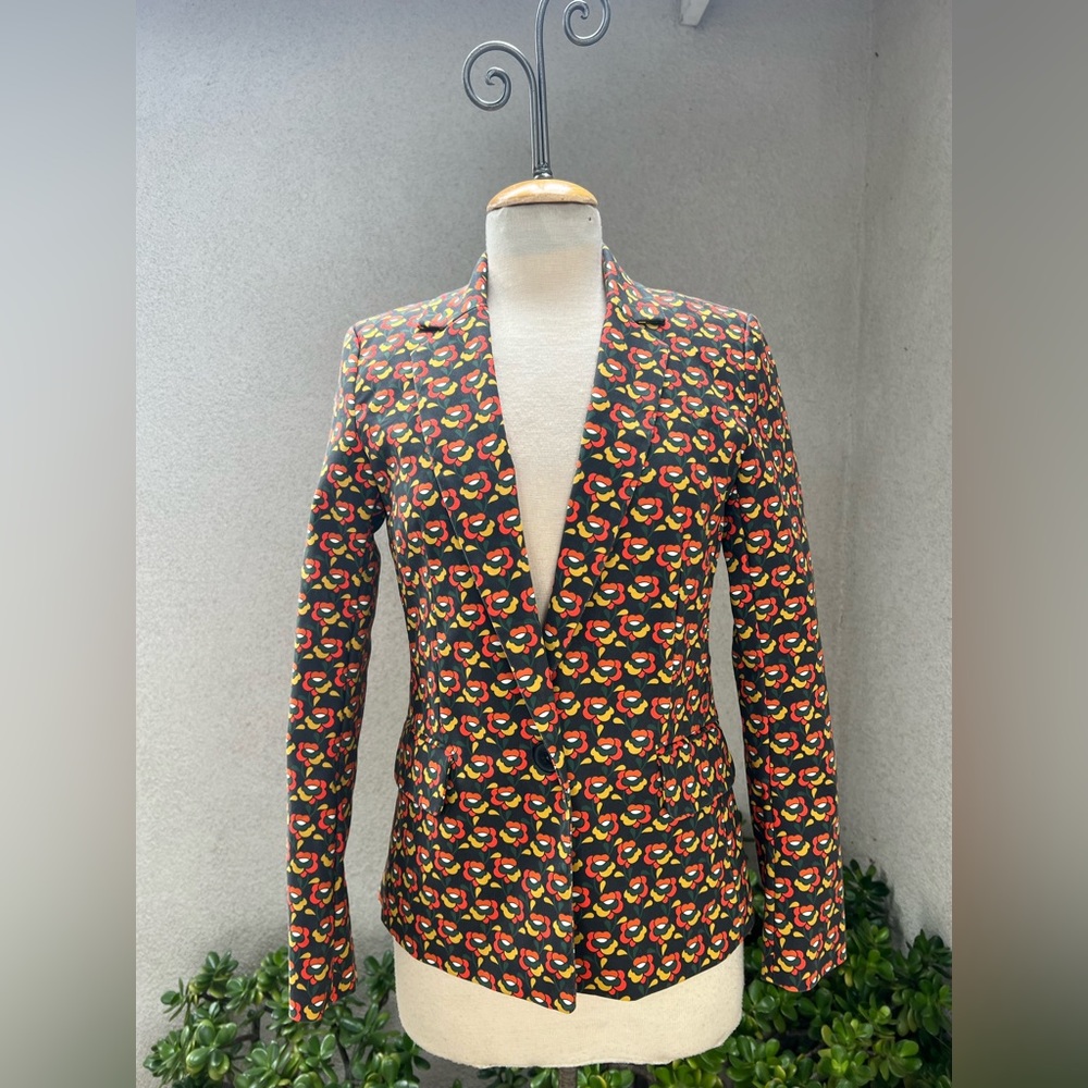 Geometric floral print jacket blazer lined sz 40 Small